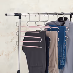 Relaxdays Cintre pour pantalon, lot de 4, forme un S, 5 barres, antidérapant, peu encombrant, argenté et rose