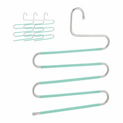 Relaxdays Cintre pour pantalon, lot de 4, forme un S, 5 barres, antidérapant, peu encombrant, argenté et vert