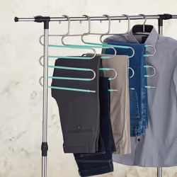 Relaxdays Cintre pour pantalon, lot de 4, forme un S, 5 barres, antidérapant, peu encombrant, argenté et vert