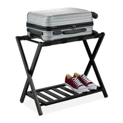 Relaxdays - Support à valises, pliant, bambou, HxLxP: 58,5x68,5x38 cm, porte-bagage avec étagère, sac voyage, hôtel, noir