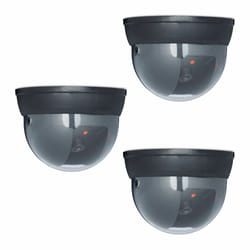 Relaxdays - Caméra factice, lot de 3, led clignotante, intérieur & extérieur, fonctionne sur piles, surveillance, noir