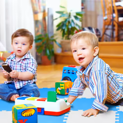 Relaxdays - Tapis de jeu, 12 pièces, sans substances nocives, mousse eva, 114 x 86 cm, chambre d'enfant, bleu et blanc