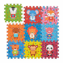 Relaxdays - Tapis de jeu, 9 pièces, animaux, sans substances nocives, mousse eva, 86x86 cm, chambre d'enfant, multicolore