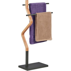 Relaxdays - Porte-serviettes au design original, 2 barres en métal, acier et mdf, hlp : 85x43,5x20 cm, nature et gris