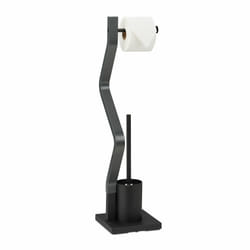 Relaxdays - Serviteur wc, non fixe, support pour papier toilette, brosse et porte-brosse, 75x18,5x18,5 cm, noir - gris