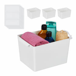 Boîte de rangement, lot 4, plastique, poignées, ouvert, cuisine & salle de bain, HxLxP: 15 x 19 x 25 cm, blanc - Relaxdays