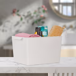 Boîte de rangement, lot 4, plastique, poignées, ouvert, cuisine & salle de bain, HxLxP: 15 x 19 x 25 cm, blanc - Relaxdays