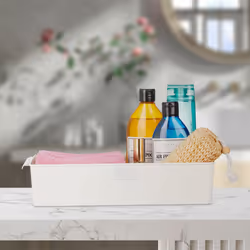 Boîte de rangement, lot 4, plastique, poignées, ouvert, cuisine & salle de bain, HxLxP: 7 x 24 x 34 cm, blanc - Relaxdays