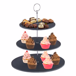 Relaxdays Présentoir apéritif buffet, Présentoir de service, Ardoise, Anthracite, Argent, Rond, 20 cm, 25 cm