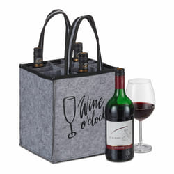 Porte-bouteilles, 9 compartiments, sac avec inscription, HxLxP : env. 45 x 24 x 24 cm, pour vin, bière, gris - Relaxdays