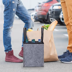 Porte-bouteilles, 9 compartiments, sac avec inscription, HxLxP : env. 45 x 24 x 24 cm, pour vin, bière, gris - Relaxdays