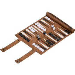 Relaxdays - Set complet pour jouer au backgammon, à enrouler, dimensions plateau lp : 32x26 cm, similicuir, marron