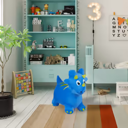 Relaxdays Animal sauteur, jouet en forme de dinosaure, charge maximale : 50 kg, sans BPA, 3 ans et plus, bleu et vert