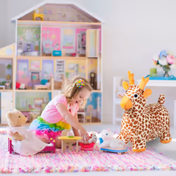 Relaxdays Animal sauteur en forme de girafe, pompe à air et housse, charge max. 50 kg, sans BPA, 3 ans et +, multicolore