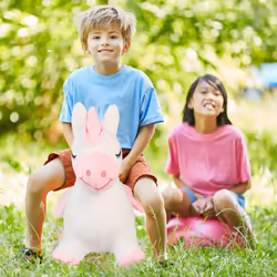 Relaxdays Animal sauteur en forme de licorne, pompe à air et housse, charge max. 50 kg, sans BPA, 3 ans et +, blanc/rose - Vue supplémentaire 5
