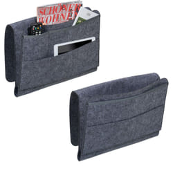 Relaxdays - Poche de lit, lot de 2, fermeture auto-agrippante, pochette chevet, rangement canapé, en feutre, gris foncé