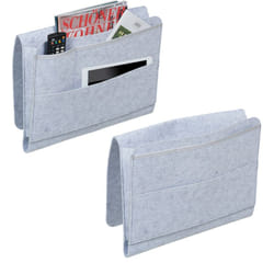 Relaxdays - Poche de lit, lot de 2, en feutre, fermeture auto-agrippante, pochette chevet, rangement canapé, gris clair