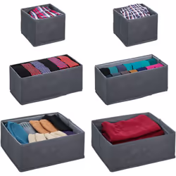 Grâce à ce superbe lot de 6 boîtes de rangement, vous apportez plus d’ordre et de clarté dans les tiroirs de votre commode. V ...