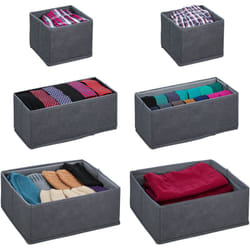 Relaxdays - Organiseurs de tiroirs, 6 boîtes de rangement pour l'armoire, le dressing, etc, pliables, 3 tailles, gris