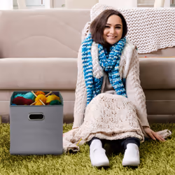 Relaxdays - Boîtes de rangement, lot de 2, pliables, h x l x p : 32 x 33 x 33 cm, caisses pliables, lin, gris