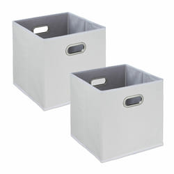 Relaxdays - Boîtes de rangement, lot de 2, pliables, h x l x p : 32 x 33 x 33 cm, caisses pliables, lin, blanc