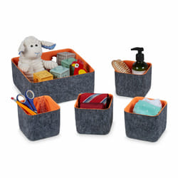 Panier rangement, 5 pièces, organiseur pour le tiroir ou l'armoire, pliable, 2 tailles, gris et orange - Relaxdays