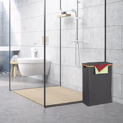 Panier à linge, avec couvercle, 105 l, bambou et polyester, pliable, transportable, noir et nature - Relaxdays