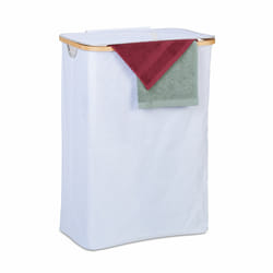 Panier à linge, avec couvercle, 105 l, bambou et polyester, pliable, transportable, blanc - nature - Relaxdays