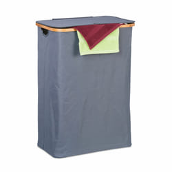 Panier à linge, avec couvercle, 105 l, bambou et polyester, pliable, transportable, gris et nature - Relaxdays