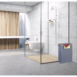Panier à linge, avec couvercle, 105 l, bambou et polyester, pliable, transportable, gris et nature - Relaxdays