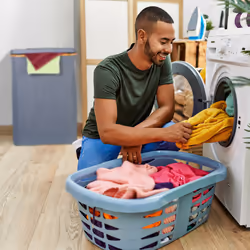 Panier à linge, avec couvercle, 105 l, bambou et polyester, pliable, transportable, gris et nature - Relaxdays