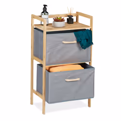 Relaxdays 10047039, Bambou, Gris clair, 2 tiroir(s), Bois, Monochromatique, Carré, Bois