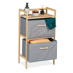 Relaxdays - Meuble à linge, bambou, surface de rangement ouverte, 2 corbeilles en feutre, hlp 76 x 43 x 27 cm, nature/gris