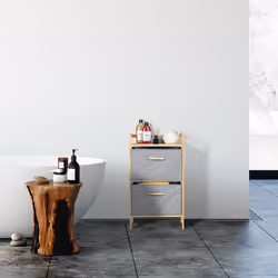 Relaxdays - Meuble à linge, bambou, surface de rangement ouverte, 2 corbeilles en feutre, hlp 76 x 43 x 27 cm, nature/gris