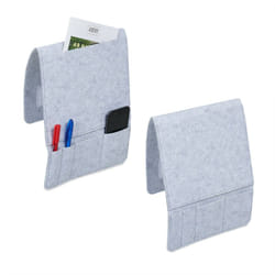 Relaxdays - Poche de lit, lot de 2, en feutre, fermeture auto-agrippante, pochette chevet, 5 compartiments, gris clair