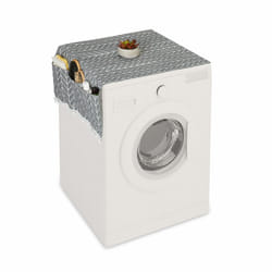 Protection de machine à laver avec poches, polyester, housse lave-linge, sèche-linge, frigo, gris - crème - Relaxdays