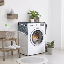 Protection de machine à laver avec poches, polyester, lave-linge, sèche-linge, frigo, anthracite - crème - Relaxdays