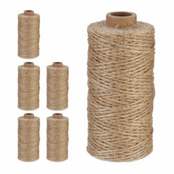 6 rouleaux de ficelle en jute (chacune : 100 m), biodégradable, bricolage, jardin, emballage, nature - Relaxdays