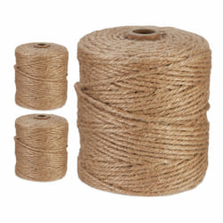 Relaxdays 3 rouleaux de ficelle en jute (chacune 100 m), biodégradable, bricolage, jardin, emballage, nature