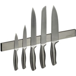 Relaxdays - Barre magnétique couteaux, autocollante, 40 cm de long, murale, aimant cuisine, outils, atelier, argenté/noir