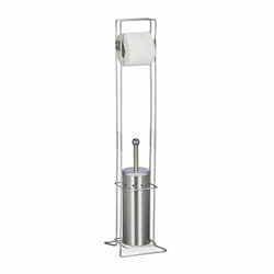 Relaxdays Serviteur WC, HxLxP: 78,5x17x17 cm, porte-papier toilette, brosse WC & support, acier inoxydable, argenté