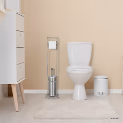 Relaxdays Serviteur WC, HxLxP: 78,5x17x17 cm, porte-papier toilette, brosse WC & support, acier inoxydable, argenté