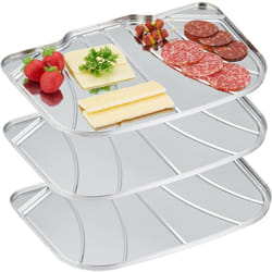 3 plats de service, plateau d'égouttage, acier inoxydable, pour desserts, lavable au lave-vaisselle, argenté - Relaxdays