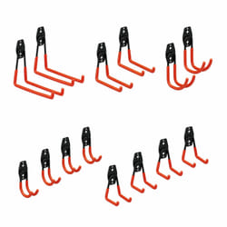 Relaxdays - Crochet mural, set de 14, support pour outils, acier, caoutchouté, rangement outils de jardin, noir-orange