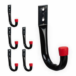 Relaxdays - crochets muraux, lot de 6, porte-outils, garage, cave, outils de jardinage, jusquà 18 kg, acier, noir/rouge