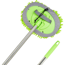 Relaxdays - Balai télescopique de nettoyage voiture, 2 en 1, 160 cm, microfibre, pour entretien véhicule, vert - argenté