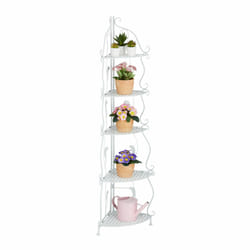 Tagère verticale à 5 rayons, non fixe, pliable, design vintage, hlp : 136 x 30 x 30 cm, blanche - Relaxdays
