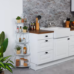 Tagère verticale à 5 rayons, non fixe, pliable, design vintage, hlp : 136 x 30 x 30 cm, blanche - Relaxdays