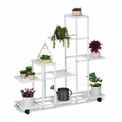 Tagère à plantes, avec roulettes, 9 emplacements, h x l x p : 91,5 x 93 x 26 cm, pour intérieur, blanche - Relaxdays