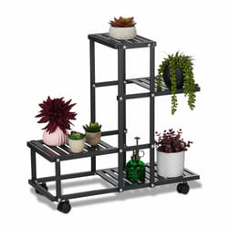 Tagère à plantes, avec roulettes, 4 niveaux, h x l x p : 60,5 x 61,5 x 26 cm, pour intérieur, noire - Relaxdays